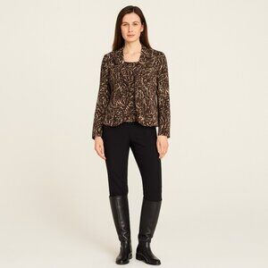 Kasper Pure Silk 2-Piece Blazer  Camisole Brown Black Cream Abstract Size US 8